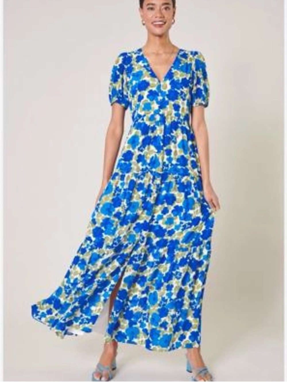Sugar + Lips Floral Midi Dress Size
XS X-Small Blue Green puff Sleeve - Picture 6 of 9